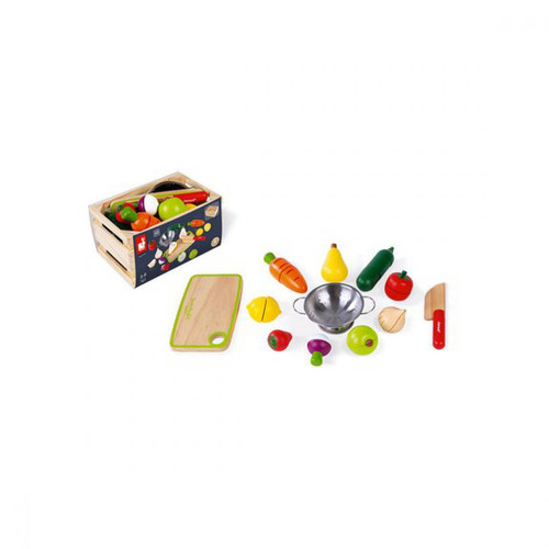 Janod - Maxi set de fruits et légumes en bois à découper - Jeux de marchands