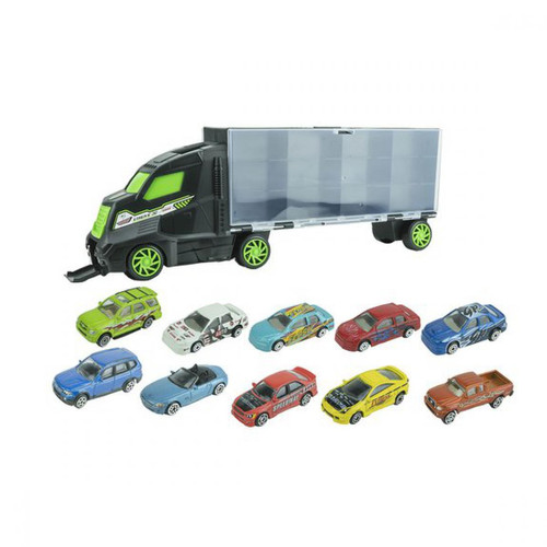 John World - Camion Roues Libres + 10 voitures en métal - Véhicules et figurines