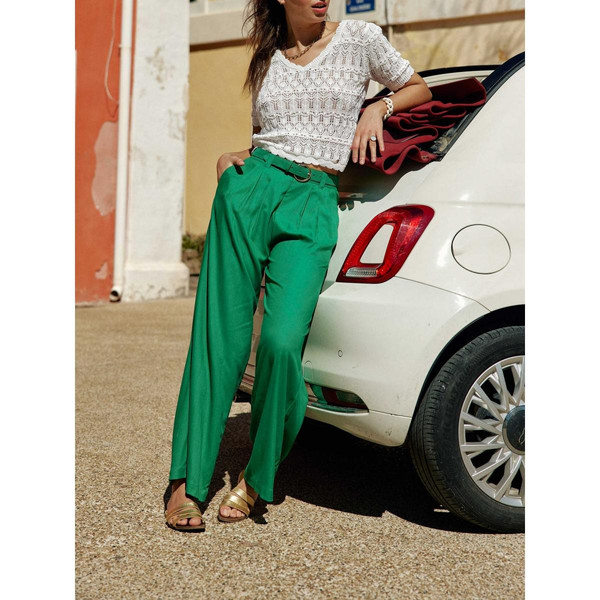 Pantalon HILDA vert en viscose La Petite Etoile Mode femme