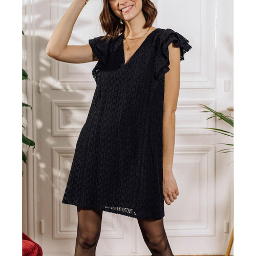La Petite Etoile - Robe courte en broderie anglaise RUBENS - Robes chic femme noir