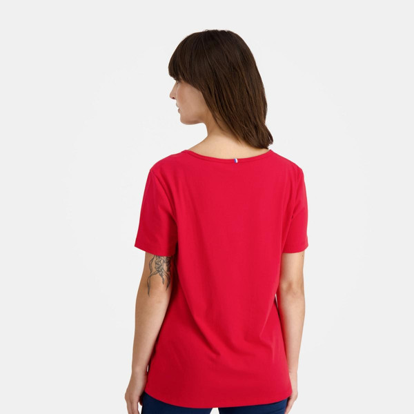 T-shirt Femme manches courtes ESS N°1 W rouge camuset en coton Le coq sportif