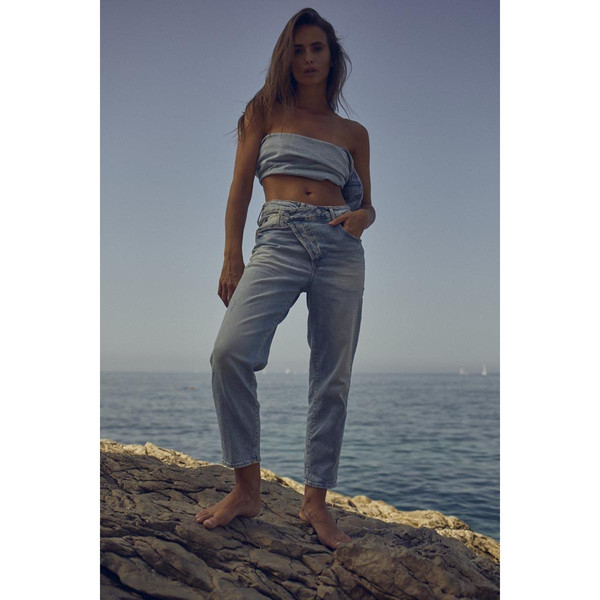 Jeans boyfit cosy, 7/8ème bleu en coton Wynn Le Temps des Cerises Mode femme