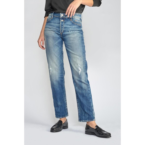Jeans Basic 400/18 mom taille haute 7/8ème destroy vintage bleu N°3 en coton Le Temps des Cerises Mode femme