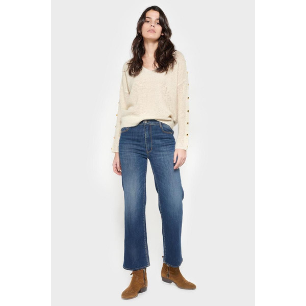 Jeans regular, droit pulp regular taille haute 7/8ème bleu en coton Jean droit femme