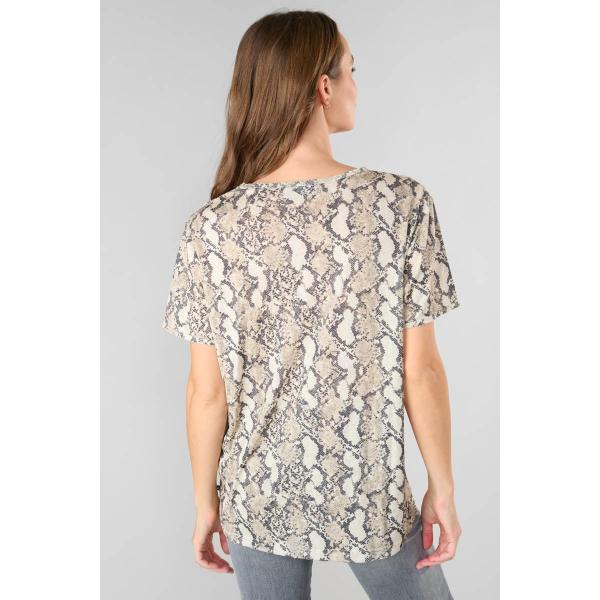 Tee-Shirt Argent à motif python  en tencel T-shirt manches courtes