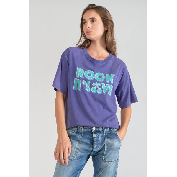 T-shirt Cassio violet vert en coton Le Temps des Cerises Mode femme