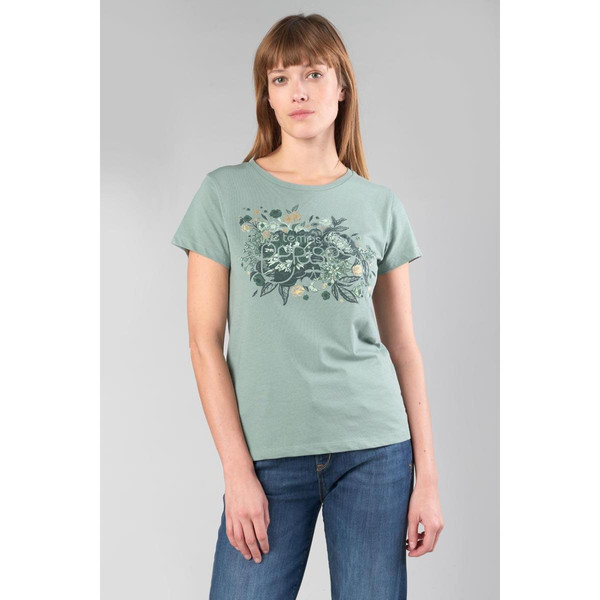 T-shirt Gracy vert sauge imprimé en coton Le Temps des Cerises Mode femme