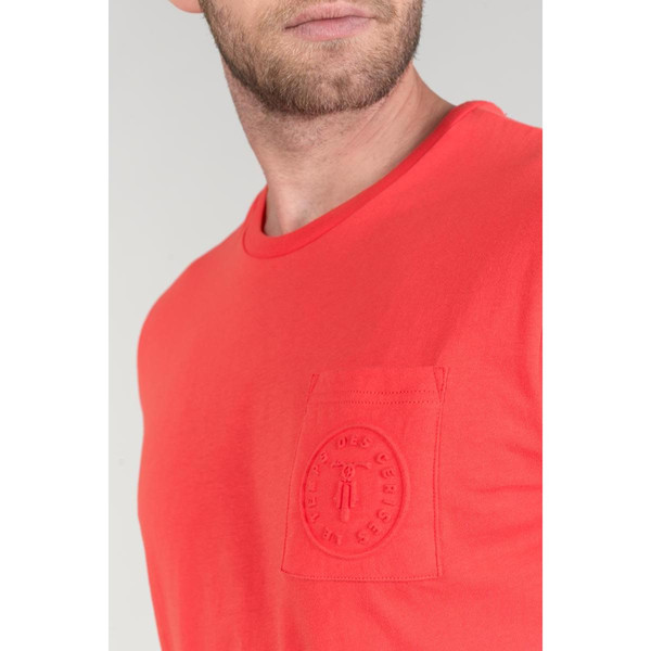 T-shirt Paia corail rouge en coton Le Temps des Cerises LES ESSENTIELS HOMME