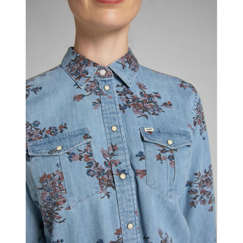 Chemise Femme Regular Western Shirt bleu ciel en coton Chemise femme