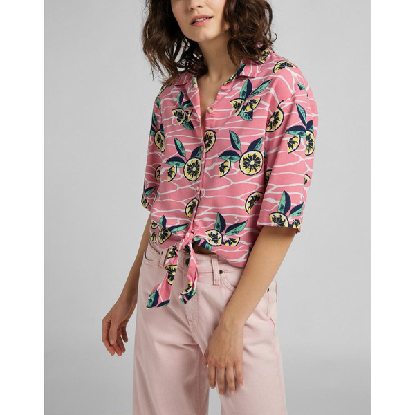 Chemise rose Knotted Resort Shirt en viscose Lee Mode femme