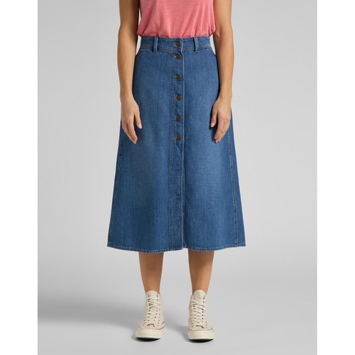 Lee - Jupe mi-longue bleu Button Through Long Skirt - Lee Vêtements