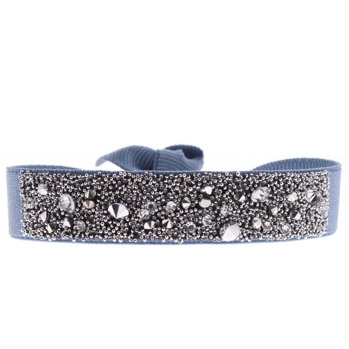 Les Interchangeables - Bracelet Les Interchangeables A36478 - Bracelet Tissu Bleu Cristaux Swarovski - Bracelet femme