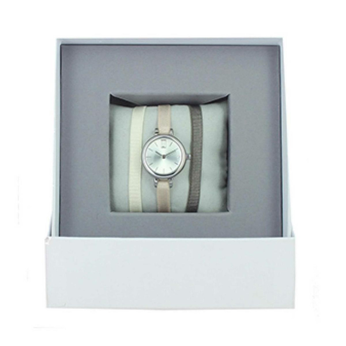 coffret les interchangeablesa56937 - montre ruban bracelet crème boîtier argenté palladium les interchangeables