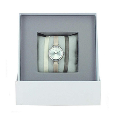 Les Interchangeables - Coffret Les Interchangeables  A56937   - Montre Ruban Bracelet Crème Boîtier Argenté Palladium  Femme - Promos montres