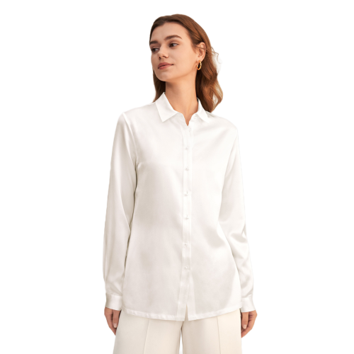 LilySilk - Chemise classique en soie à boutons nacrés Blanc  - Vetements femme blanc