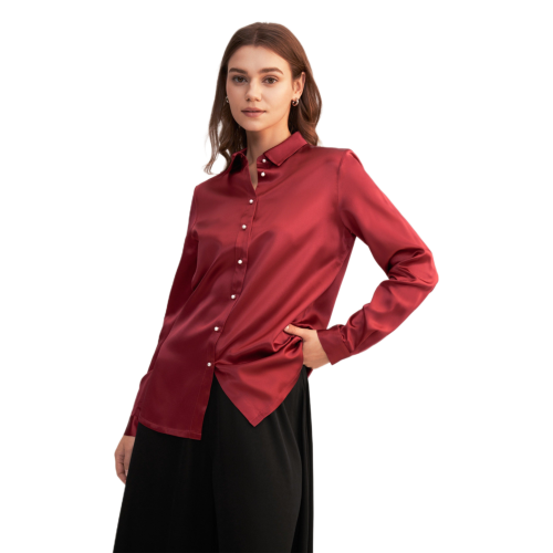 LilySilk - Chemise classique en soie à boutons nacrés Rouge  - Chemise femme