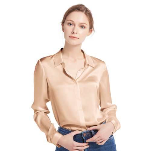 LilySilk - Chemise en soie boutonnée Beige - Nouveautés blouses femme