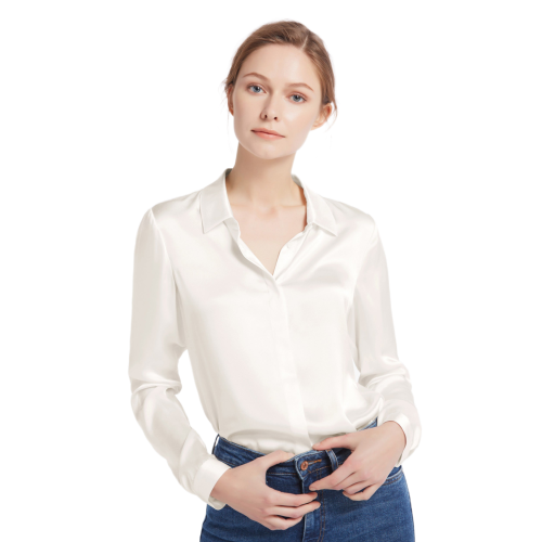 LilySilk - Chemise en soie boutonnée Blanc  - Blouse, Chemise femme