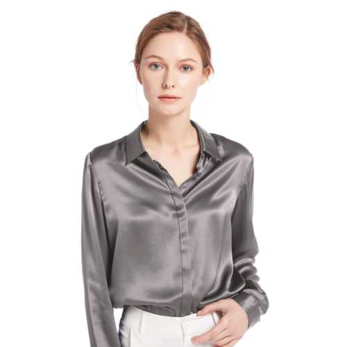 LilySilk - Chemise en soie boutonnée Gris Foncé - Nouveautés blouses femme