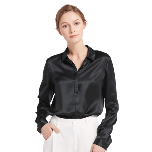 LilySilk - Chemise en soie boutonnée Noir - Nouveautés blouses femme
