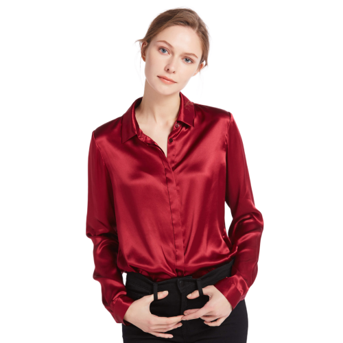 LilySilk - Chemise en soie boutonnée Rouge  - Nouveautés blouses femme
