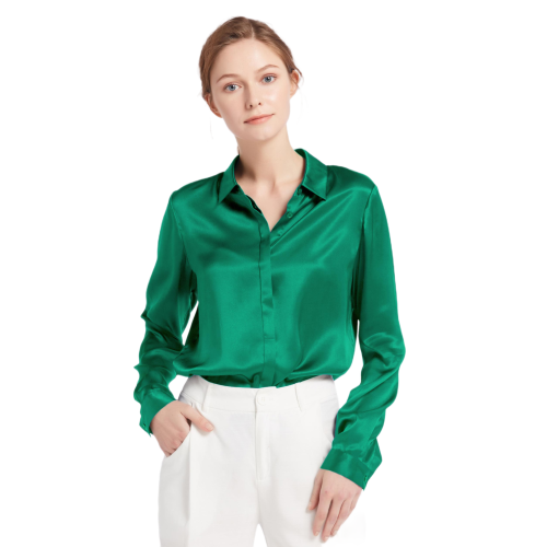 LilySilk - Chemise en soie boutonnée Vert  - Nouveautés La mode