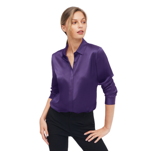 LilySilk - Chemise en soie boutonnée Violet Foncé - Nouveautés blouses femme