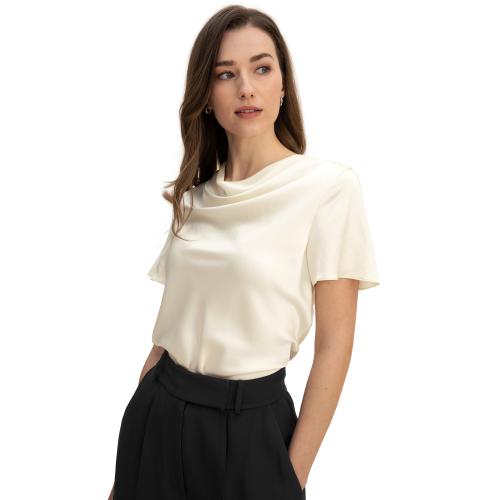 LilySilk - T-shirt en soie à manches courtes et col bénitier  Blanc - Nouveautés blouses femme