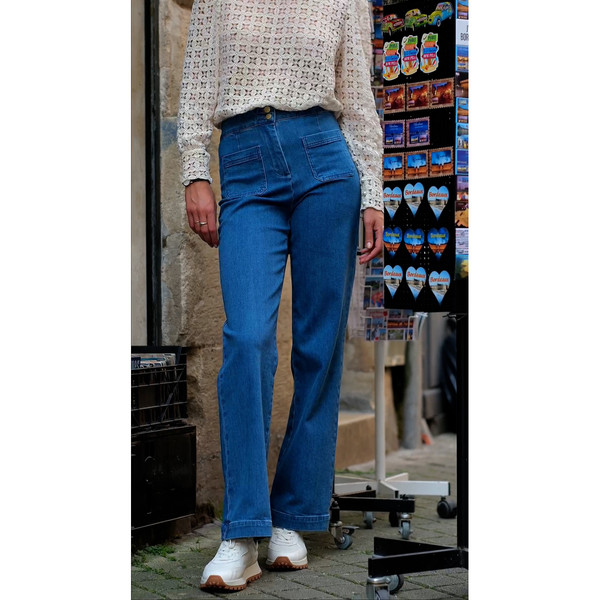 Jean flare Lison - Bleu en coton La Petite Etoile Mode femme