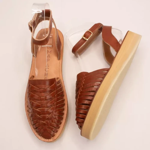 Sandales tressées à plateforme LOMA tabac marron en cuir Mapache Mode femme