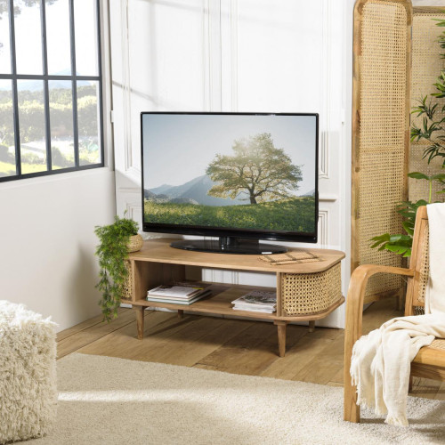 Macabane - Meuble TV marron bois de jamelonier et cannage naturel ISA - Meuble TV Design