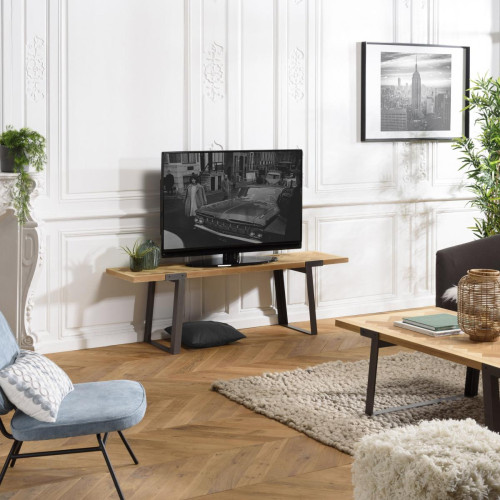 Macabane - Meuble TV plateau chevrons bois et pieds métal CARLA - Promo Meuble & Déco