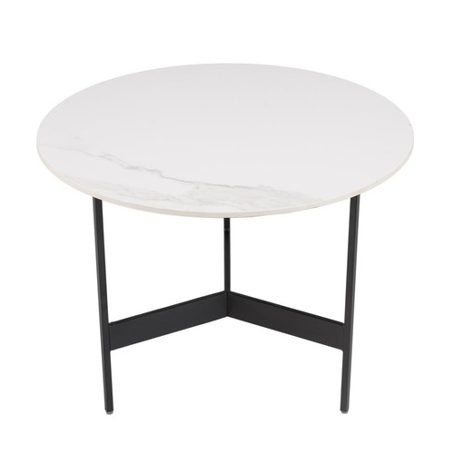 Macabane - Table basse ronde Blanc 50x50cm plateau effet marbre piètement métal - Meuble Et Déco Design