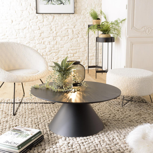 Macabane - Table basse ronde Noir pied conique métal  - Table Basse Design