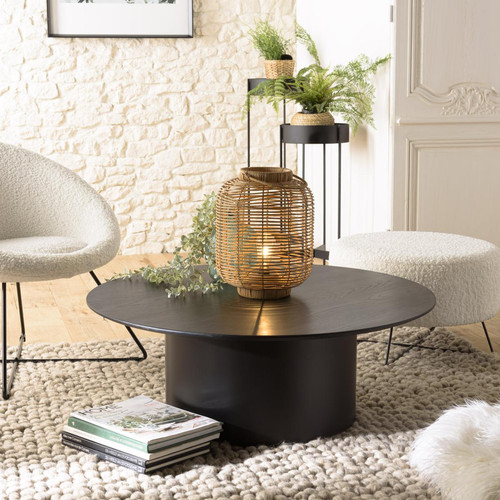 Macabane - Table basse ronde Noir piètement métal  - Meuble Et Déco Design