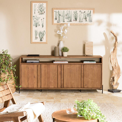 Macabane - ALIDA Buffet 4 portes 2 niches en bois de teck recyclé - Macabane meubles & déco