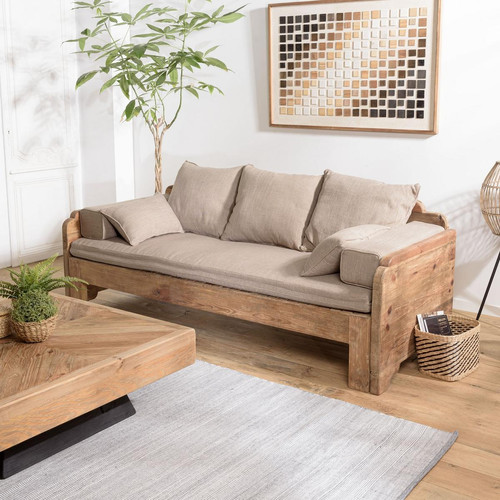 Macabane - Canapé-lit bois Pin recyclé avec coussins  - Canapé Design