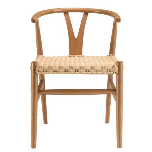 Chaise en bois de mahogany avec dossier arrondi et assise en rotin WILL Marron MACABANE