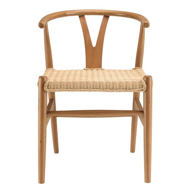 Chaise en bois de mahogany avec dossier arrondi et assise en rotin WILL Marron MACABANE