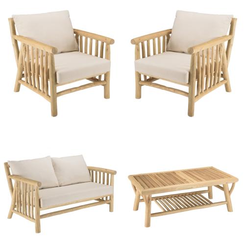 Macabane - Canapé 2 places fauteuils et une 1 table basse Blanc - Nouveautés Meuble Et Déco Design