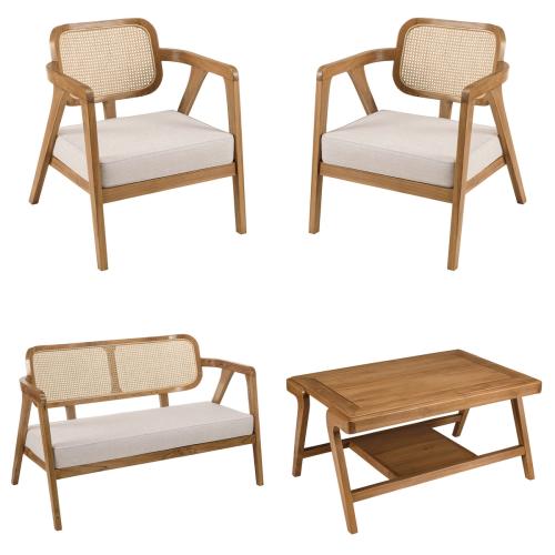 Macabane - Canapé 2 places 2 fauteuils et 1 table basse FLORES Marron - Canapé Design