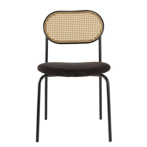 Macabane - Lot de 2 chaises assise tissu noir dossier effet cannage et métal LEA - Sélection meuble & déco ethnique