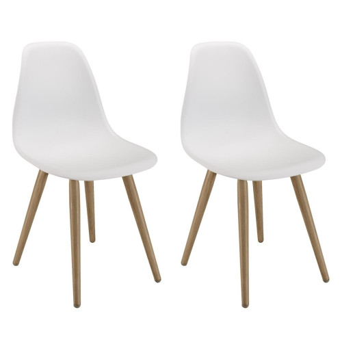 Lot de 2 chaises blanches pieds couleur naturelle MALO Blanc MACABANE Meuble & Déco