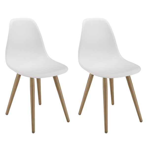 Lot de 2 chaises blanches pieds couleur naturelle MALO Blanc MACABANE Meuble & Déco