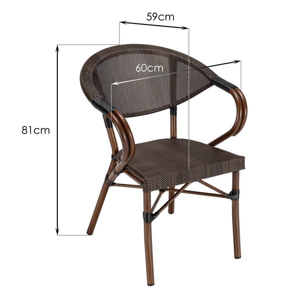 Lot de 2 chaises de jardin bistrot en acier textilène marron VIANNEY Chaise de jardin