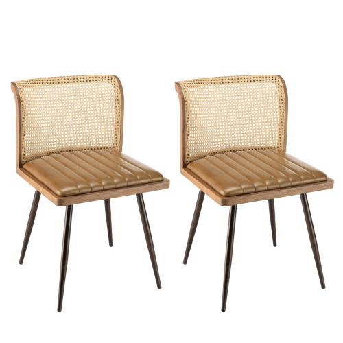 Macabane - Lot de 2 chaises avec assise matelassée en cuir et en bois de mangier MARCEL Marron 