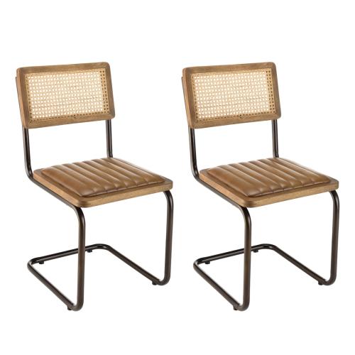 Macabane - Lot de 2 chaises manguier assise matelassée  - Chaise marron