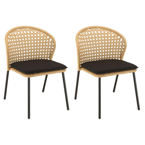 Lot de 2 chaises rotin synthétique couleur naturelle MALO Beige MACABANE Meuble & Déco