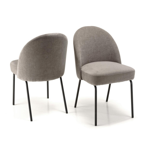 Macabane - Lot de 2 chaises tissu couleur lin pieds acier noir ULYSSE - Fauteuil Design