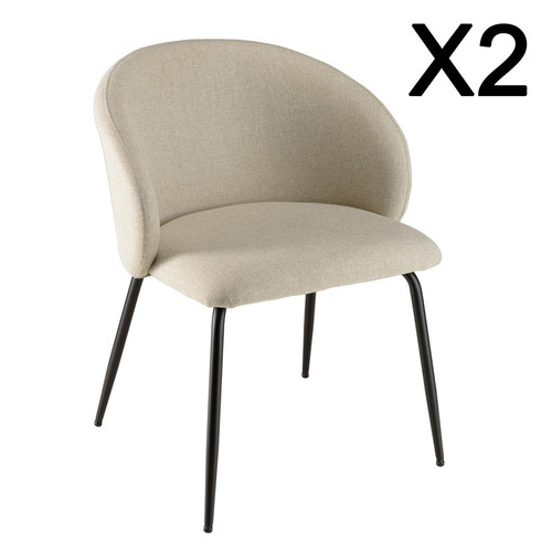 Macabane - Lot de 2 chaises tissu écru dossier arrondi - Chaise Design